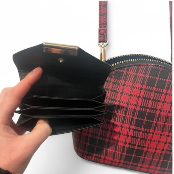 Cato Red and Black Plaid Crossbody Bag with Wallet - Picture 2 of 4